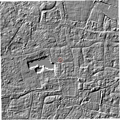 Shaded relief map of the ground around TA82EA, computed from Environment Agency LiDAR. The ground here sits at about 6 m above sea level and falls 3 m across the surrounding 800 m. Surface water reaching this point runs off ground lying to the north-west, 0.6 m higher.