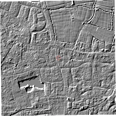 Shaded relief map of the ground around TA82EE, computed from Environment Agency LiDAR. The ground here sits at about 6 m above sea level and falls 4 m across the surrounding 800 m. Surface water reaching this point runs off ground lying to the north-west, 0.7 m higher.