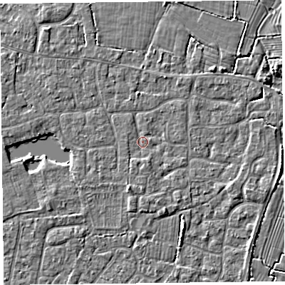 Shaded relief map of the ground around TA82EJ, computed from Environment Agency LiDAR. The ground here sits at about 6 m above sea level and falls 3 m across the surrounding 800 m. Surface water reaching this point runs off ground lying to the south-south-west, 1.5 m higher.
