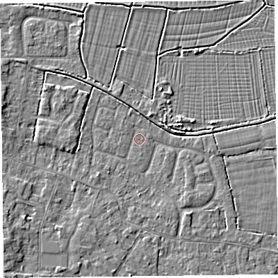 Shaded relief map of the ground around TA82EN, computed from Environment Agency LiDAR. The ground here sits at about 5 m above sea level and falls 4 m across the surrounding 800 m. Surface water reaching this point runs off ground lying to the north-north-west, 0.6 m higher.