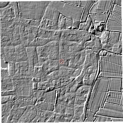 Shaded relief map of the ground around TA82EP, computed from Environment Agency LiDAR. The ground here sits at about 6 m above sea level and falls 3 m across the surrounding 800 m. Surface water reaching this point runs off ground lying to the west-south-west, 1.5 m higher.