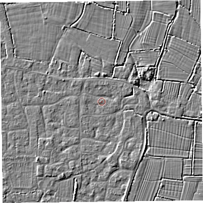 Shaded relief map of the ground around TA82EW, computed from Environment Agency LiDAR. The ground here sits at about 6 m above sea level and falls 3 m across the surrounding 800 m. Surface water reaching this point runs off ground lying to the north-west, 0.9 m higher.