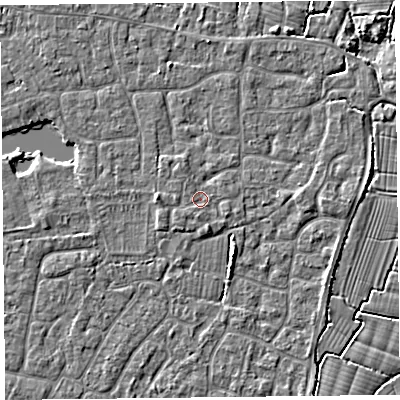 Shaded relief map of the ground around TA82FA, computed from Environment Agency LiDAR. The ground here sits at about 6 m above sea level and falls 3 m across the surrounding 800 m. Surface water reaching this point runs off ground lying to the south-south-east, 0.9 m higher.