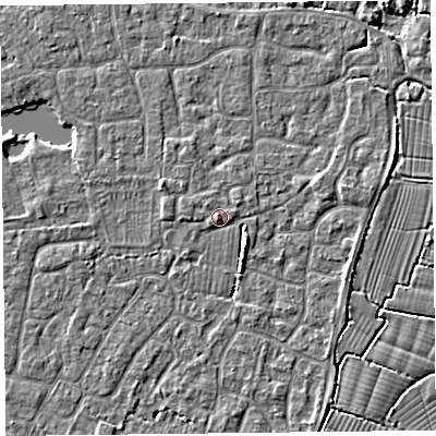 Shaded relief map of the ground around TA82FB, computed from Environment Agency LiDAR. The ground here sits at about 6 m above sea level and falls 3 m across the surrounding 800 m. Surface water reaching this point runs off ground lying to the north-west, 0.7 m higher.