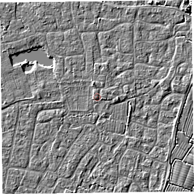 Shaded relief map of the ground around TA82FD, computed from Environment Agency LiDAR. The ground here sits at about 6 m above sea level and falls 3 m across the surrounding 800 m. Surface water reaching this point runs off ground lying to the south-west, 0.8 m higher.