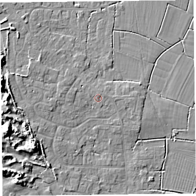 Shaded relief map of the ground around TA82JE, computed from Environment Agency LiDAR. The ground here sits at about 8 m above sea level and falls 12 m across the surrounding 800 m. Surface water reaching this point runs off ground lying to the north-north-east, 0.6 m higher.
