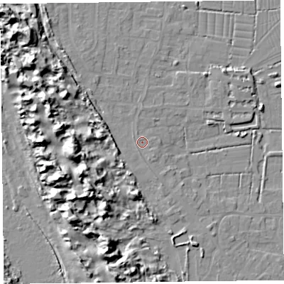 Shaded relief map of the ground around TA82JN, computed from Environment Agency LiDAR. The ground here sits at about 8 m above sea level and falls 15 m across the surrounding 800 m. Surface water reaching this point runs off ground lying to the south-south-east, 0.7 m higher.