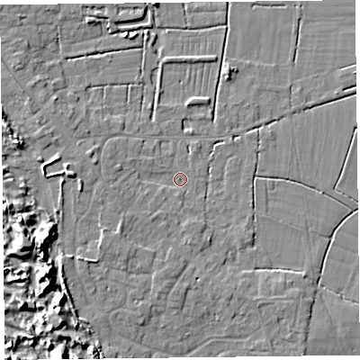 Shaded relief map of the ground around TA82JX, computed from Environment Agency LiDAR. The ground here sits at about 6 m above sea level and falls 12 m across the surrounding 800 m. Surface water reaching this point runs off ground lying to the south-west, 3.6 m higher.