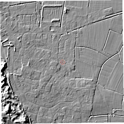 Shaded relief map of the ground around TA82JZ, computed from Environment Agency LiDAR. The ground here sits at about 6 m above sea level and falls 12 m across the surrounding 800 m. Surface water reaching this point runs off ground lying to the south-west, 2.0 m higher.