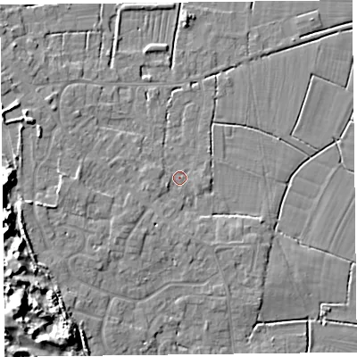 Shaded relief map of the ground around TA82LB, computed from Environment Agency LiDAR. The ground here sits at about 6 m above sea level and falls 12 m across the surrounding 800 m. Surface water reaching this point runs off ground lying to the south-west, 3.1 m higher.