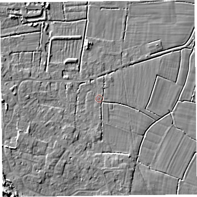 Shaded relief map of the ground around TA82LD, computed from Environment Agency LiDAR. The ground here sits at about 6 m above sea level and falls 8 m across the surrounding 800 m. Surface water reaching this point runs off ground lying to the south-west, 3.5 m higher.