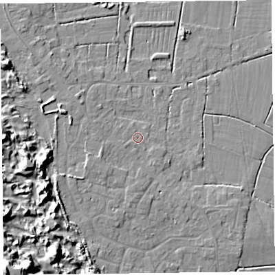 Shaded relief map of the ground around TA82LF, computed from Environment Agency LiDAR. The ground here sits at about 7 m above sea level and falls 15 m across the surrounding 800 m. Surface water reaching this point runs off ground lying to the west-south-west, 1.1 m higher.