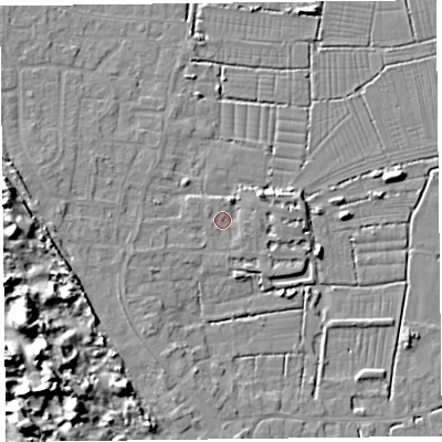 Shaded relief map of the ground around TA82LJ, computed from Environment Agency LiDAR. The ground here sits at about 7 m above sea level and falls 15 m across the surrounding 800 m. Surface water reaching this point runs off ground lying to the west-south-west, 1.3 m higher.