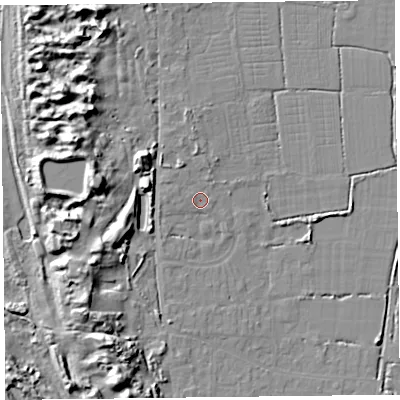 Shaded relief map of the ground around TA82LN, computed from Environment Agency LiDAR. The ground here sits at about 7 m above sea level and falls 15 m across the surrounding 800 m. Surface water reaching this point runs off ground lying to the west-north-west, 1.2 m higher.