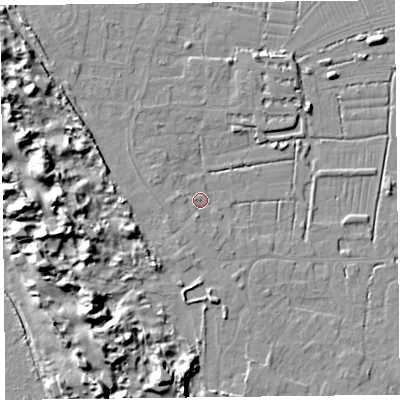 Shaded relief map of the ground around TA82LQ, computed from Environment Agency LiDAR. The ground here sits at about 7 m above sea level and falls 15 m across the surrounding 800 m. Surface water reaching this point runs off ground lying to the south-south-west, 3.6 m higher.