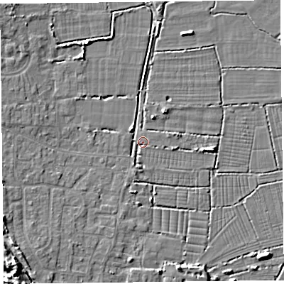 Shaded relief map of the ground around TA82LY, computed from Environment Agency LiDAR. The ground here sits at about 5 m above sea level and falls 10 m across the surrounding 800 m. Surface water reaching this point runs off ground lying to the west-south-west, 6.4 m higher.