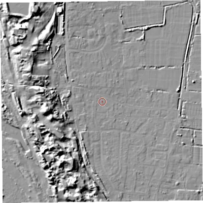 Shaded relief map of the ground around TA82NF, computed from Environment Agency LiDAR. The ground here sits at about 7 m above sea level and falls 15 m across the surrounding 800 m. Surface water reaching this point runs off ground lying to the west, 12.6 m higher.