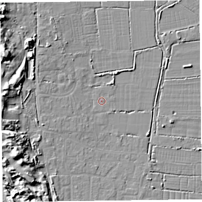 Shaded relief map of the ground around TA82NH, computed from Environment Agency LiDAR. The ground here sits at about 6 m above sea level and falls 15 m across the surrounding 800 m. Surface water reaching this point runs off ground lying to the west-north-west, 3.6 m higher.