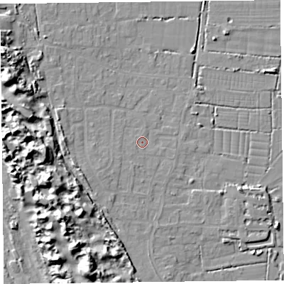 Shaded relief map of the ground around TA82NQ, computed from Environment Agency LiDAR. The ground here sits at about 7 m above sea level and falls 15 m across the surrounding 800 m. Surface water reaching this point runs off ground lying to the south-west, 1.1 m higher.
