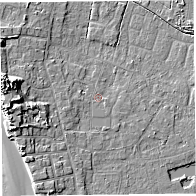 Shaded relief map of the ground around TA82PA, computed from Environment Agency LiDAR. The ground here sits at about 6 m above sea level and falls 14 m across the surrounding 800 m. Surface water reaching this point runs off ground lying to the west-south-west, 7.9 m higher.