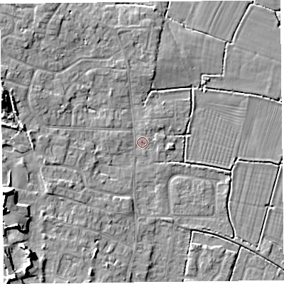 Shaded relief map of the ground around TA82PH, computed from Environment Agency LiDAR. The ground here sits at about 6 m above sea level and falls 13 m across the surrounding 800 m. Surface water reaching this point runs off ground lying to the west-north-west, 9.6 m higher.