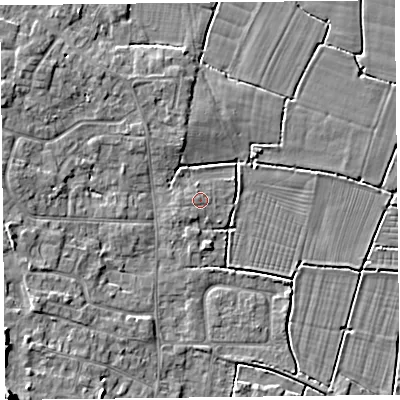 Shaded relief map of the ground around TA82PJ, computed from Environment Agency LiDAR. The ground here sits at about 6 m above sea level and falls 10 m across the surrounding 800 m. Surface water reaching this point runs off ground lying to the south-south-west, 0.6 m higher.