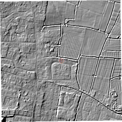 Shaded relief map of the ground around TA82QA, computed from Environment Agency LiDAR. The ground here sits at about 5 m above sea level and falls 10 m across the surrounding 800 m. Surface water reaching this point runs off ground lying to the west, 4.6 m higher.