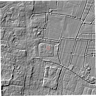 Shaded relief map of the ground around TA82QB, computed from Environment Agency LiDAR. The ground here sits at about 6 m above sea level and falls 7 m across the surrounding 800 m. Surface water reaching this point runs off ground lying to the west-north-west, 0.5 m higher.