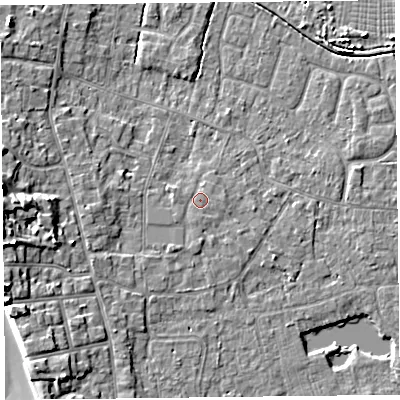 Shaded relief map of the ground around TA82QG, computed from Environment Agency LiDAR. The ground here sits at about 7 m above sea level and falls 9 m across the surrounding 800 m. Surface water reaching this point runs off ground lying to the south-south-west, 0.7 m higher.