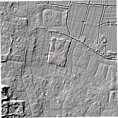 Shaded relief map of the ground around TA82QJ, computed from Environment Agency LiDAR. The ground here sits at about 6 m above sea level and falls 13 m across the surrounding 800 m. Surface water reaching this point runs off ground lying to the east, 0.6 m higher.