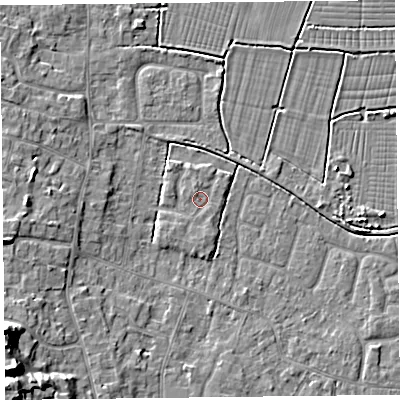 Shaded relief map of the ground around TA82QQ, computed from Environment Agency LiDAR. The ground here sits at about 6 m above sea level and falls 13 m across the surrounding 800 m. Surface water reaching this point runs off ground lying to the south, 0.6 m higher.
