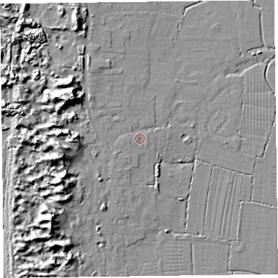 Shaded relief map of the ground around TA82QT, computed from Environment Agency LiDAR. The ground here sits at about 7 m above sea level and falls 16 m across the surrounding 800 m. Surface water reaching this point runs off ground lying to the west-south-west, 1.6 m higher.