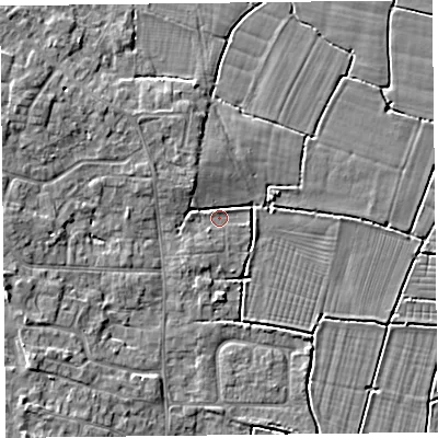 Shaded relief map of the ground around TA82QW, computed from Environment Agency LiDAR. The ground here sits at about 6 m above sea level and falls 5 m across the surrounding 800 m. Surface water reaching this point runs off ground lying to the north-west, 3.2 m higher.