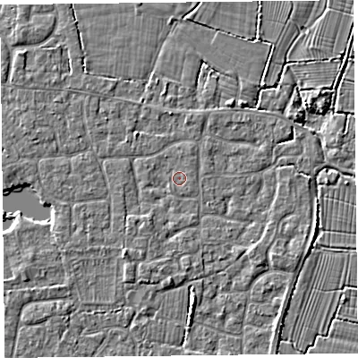 Shaded relief map of the ground around TA82SR, computed from Environment Agency LiDAR. The ground here sits at about 6 m above sea level and falls 3 m across the surrounding 800 m. Surface water reaching this point runs off ground lying to the south-west, 1.5 m higher.