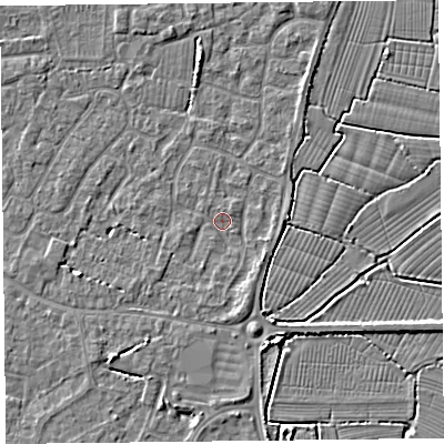 Shaded relief map of the ground around TA82TH, computed from Environment Agency LiDAR. The ground here sits at about 5 m above sea level and falls 5 m across the surrounding 800 m. Surface water reaching this point runs off ground lying to the north, 0.9 m higher.