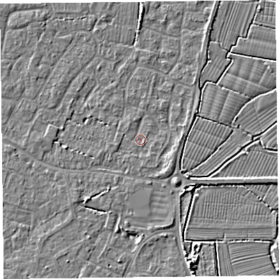 Shaded relief map of the ground around TA82TJ, computed from Environment Agency LiDAR. The ground here sits at about 5 m above sea level and falls 5 m across the surrounding 800 m. Surface water reaching this point runs off ground lying to the south-east, 0.9 m higher.