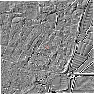 Shaded relief map of the ground around TA82TW, computed from Environment Agency LiDAR. The ground here sits at about 5 m above sea level and falls 5 m across the surrounding 800 m. Surface water reaching this point runs off ground lying to the north-north-east, 0.6 m higher.