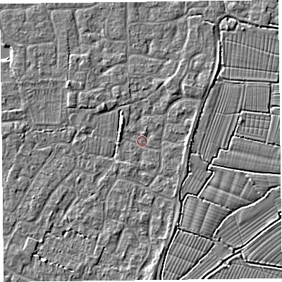 Shaded relief map of the ground around TA82UA, computed from Environment Agency LiDAR. The ground here sits at about 5 m above sea level and falls 3 m across the surrounding 800 m. Surface water reaching this point runs off ground lying to the north-west, 2.2 m higher.