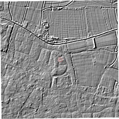 Shaded relief map of the ground around TA82UL, computed from Environment Agency LiDAR. The ground here sits at about 6 m above sea level and falls 4 m across the surrounding 800 m. Surface water reaching this point runs off ground lying to the south-south-west, 0.7 m higher.