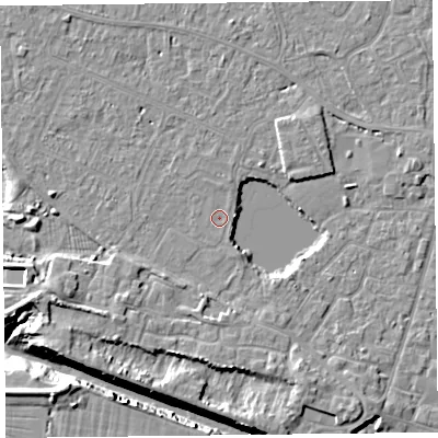 Shaded relief map of the ground around TA93BB, computed from Environment Agency LiDAR. The ground here sits at about 5 m above sea level and falls 11 m across the surrounding 800 m. Surface water reaching this point runs off ground lying to the south-south-east, 4.7 m higher.