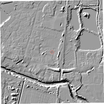 Shaded relief map of the ground around TA93BN, computed from Environment Agency LiDAR. The ground here sits at about 5 m above sea level and falls 12 m across the surrounding 800 m. Surface water reaching this point runs off ground lying to the south-south-east, 6.0 m higher.