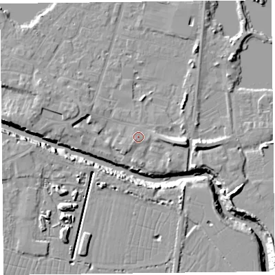 Shaded relief map of the ground around TA93BT, computed from Environment Agency LiDAR. The ground here sits at about 6 m above sea level and falls 12 m across the surrounding 800 m. Surface water reaching this point runs off ground lying to the south-west, 0.6 m higher.