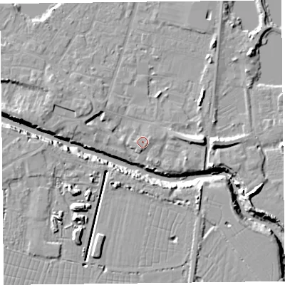 Shaded relief map of the ground around TA93BZ, computed from Environment Agency LiDAR. The ground here sits at about 6 m above sea level and falls 12 m across the surrounding 800 m. Surface water reaching this point runs off ground lying to the east, 0.7 m higher.