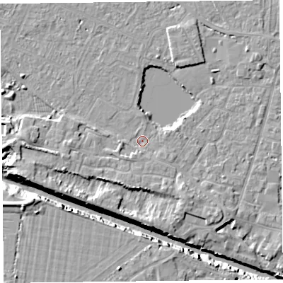 Shaded relief map of the ground around TA93EL, computed from Environment Agency LiDAR. The ground here sits at about 5 m above sea level and falls 10 m across the surrounding 800 m. Surface water reaching this point runs off ground lying to the south-south-west, 2.1 m higher.