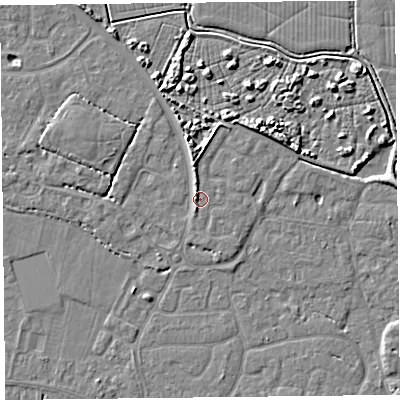 Shaded relief map of the ground around TA93FA, computed from Environment Agency LiDAR. The ground here sits at about 6 m above sea level and falls 5 m across the surrounding 800 m. Surface water reaching this point runs off ground lying to the north-north-west, 1.4 m higher.