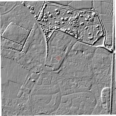 Shaded relief map of the ground around TA93FH, computed from Environment Agency LiDAR. The ground here sits at about 6 m above sea level and falls 7 m across the surrounding 800 m. Surface water reaching this point runs off ground lying to the south-west, 0.6 m higher.