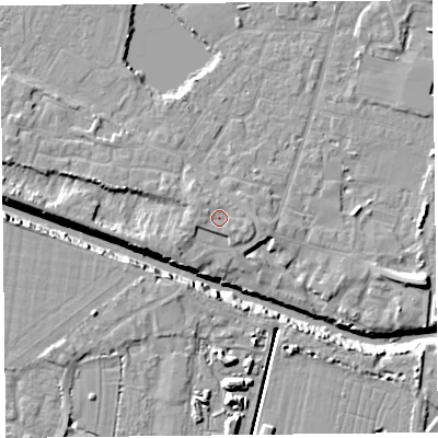 Shaded relief map of the ground around TA93GH, computed from Environment Agency LiDAR. The ground here sits at about 7 m above sea level and falls 12 m across the surrounding 800 m. Surface water reaching this point runs off ground lying to the north-west, 1.1 m higher.