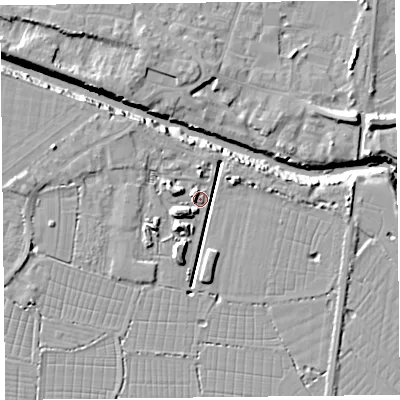 Shaded relief map of the ground around TA93GW, computed from Environment Agency LiDAR. The ground here sits at about 6 m above sea level and falls 12 m across the surrounding 800 m. Surface water reaching this point runs off ground lying to the south-west, 7.1 m higher.