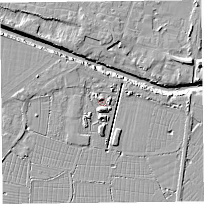 Shaded relief map of the ground around TA93GY, computed from Environment Agency LiDAR. The ground here sits at about 5 m above sea level and falls 12 m across the surrounding 800 m. Surface water reaching this point runs off ground lying to the south-south-west, 5.1 m higher.