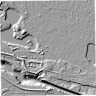 Shaded relief map of the ground around TA93HE, computed from Environment Agency LiDAR. The ground here sits at about 5 m above sea level and falls 11 m across the surrounding 800 m. Surface water reaching this point runs off ground lying to the north-west, 1.9 m higher.